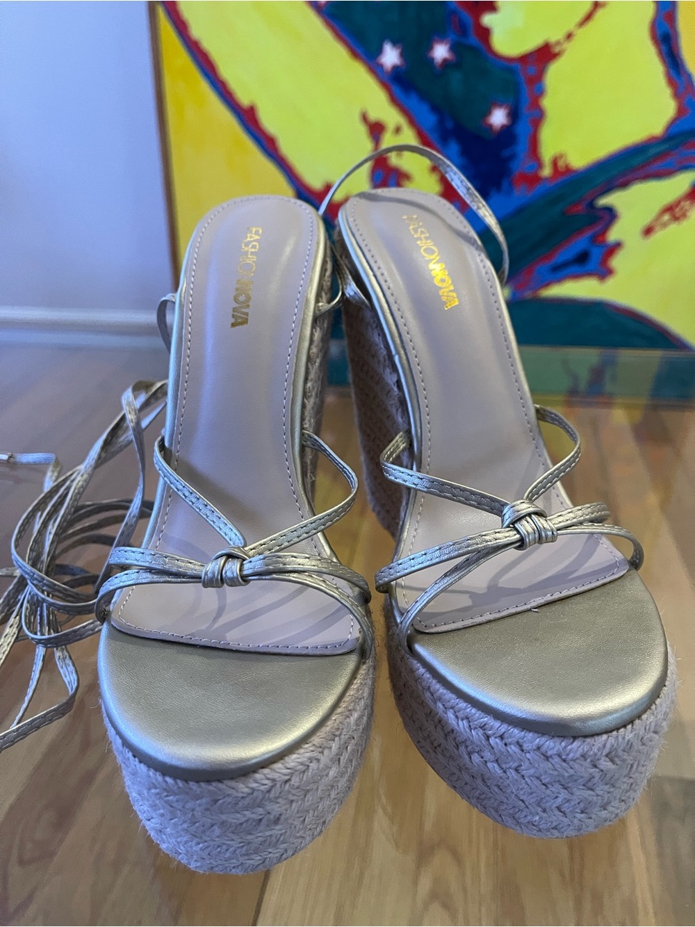 Fashion Nova Silver Metallic Espadrille Wedge Sandals Women’s 7